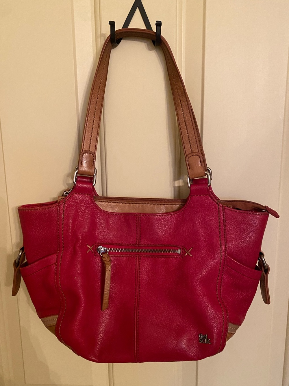 Vintage Le Sac KENDRA Leather Red ànd Tan Satchel Bag GUC